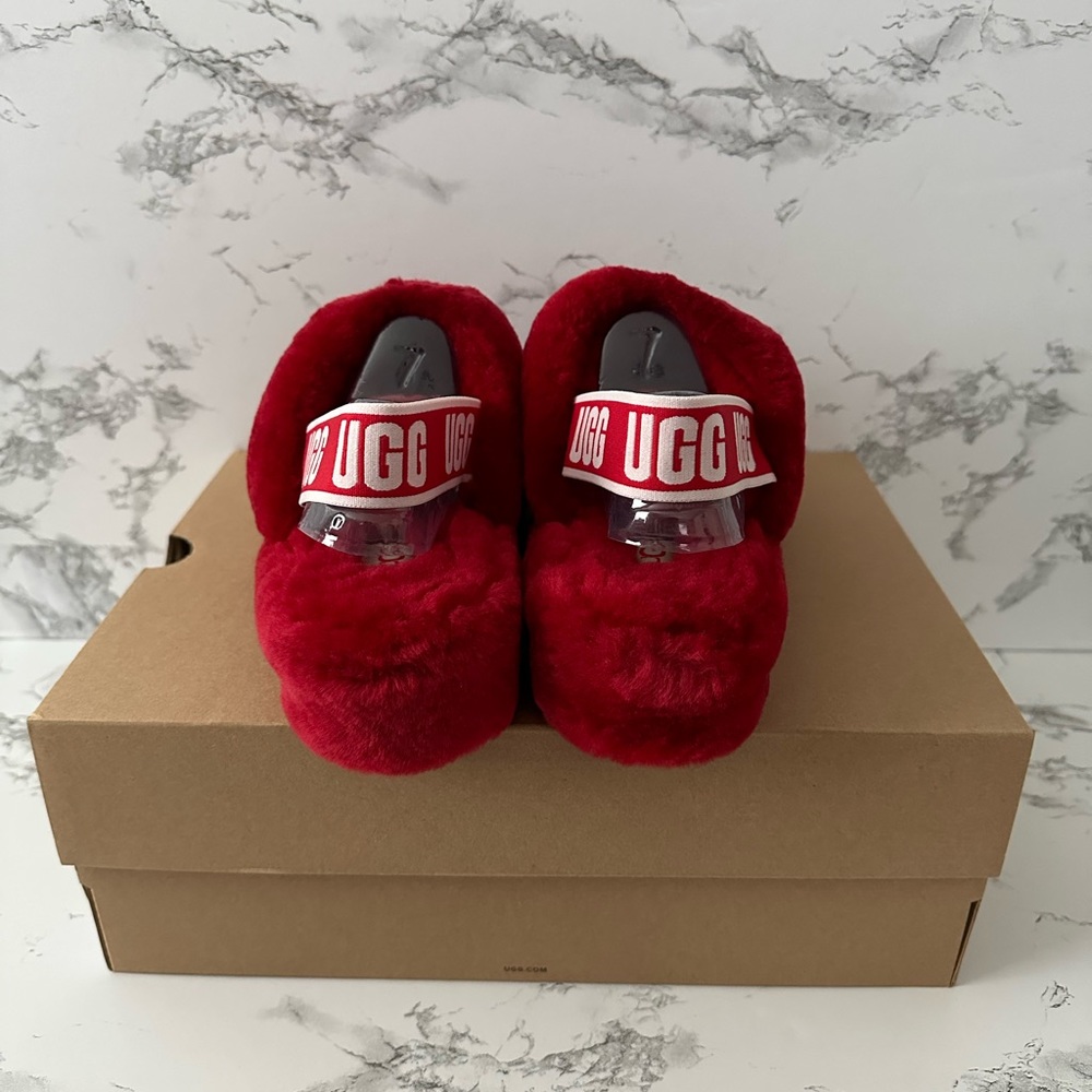 UGG Fluff Yeah Red Slingback Slippers Slides - Picture 5 of 8